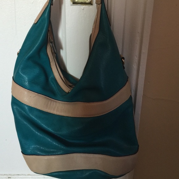 Blue and cream hand bag