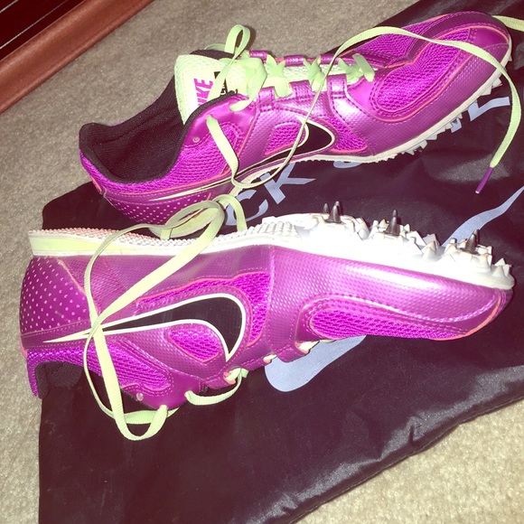 Purple & neon green/yellow track spikes