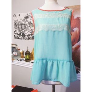 Teal & orange lace blouse