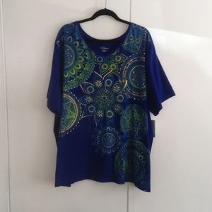 Blue and gold print top