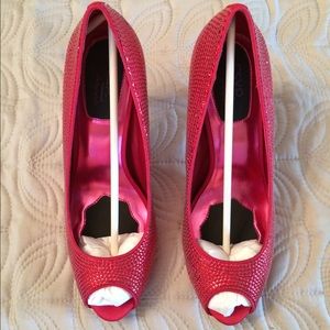 Red RSVP brand sequin & satin shoe