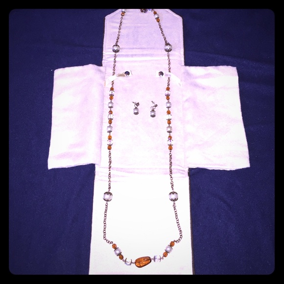 💎Amber & Pearl Necklace and Earring Set💎
