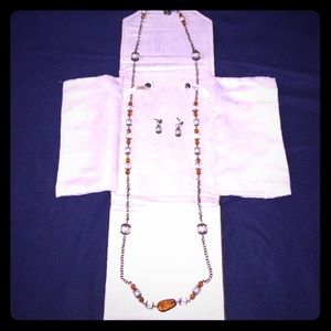 💎Amber & Pearl Necklace and Earring Set💎