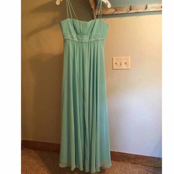 Long aqua blue formal dress