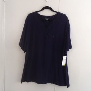 Navy short sleeved embellished top