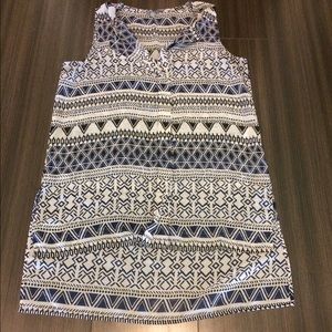 Navy and white tribal pattern high low blouse