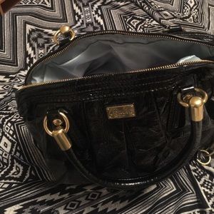 Coach black shine with blue satin interior