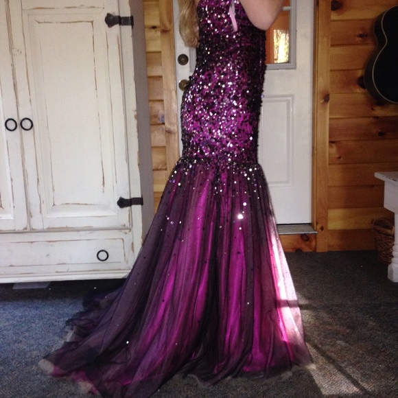 Deep purple sequined prom dress!! WORN ONCE! - Picture 2 of 4