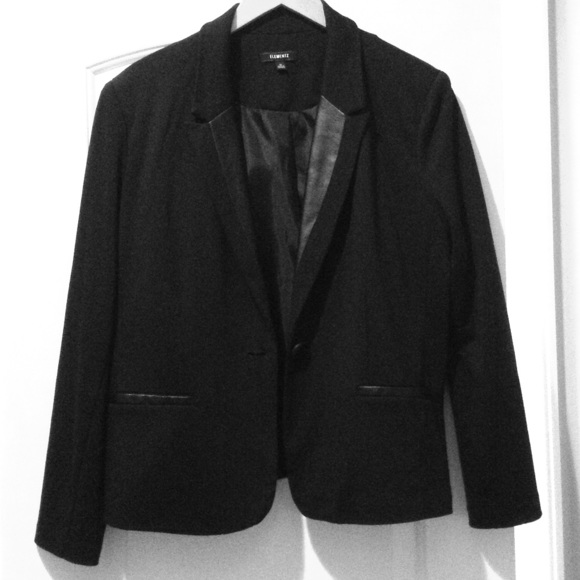 Black knit blazer with faux leather accents