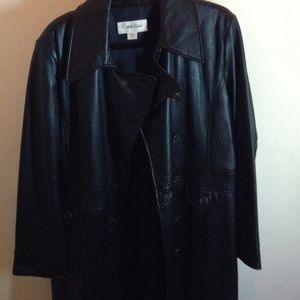 Calvin Klein women's Blk leather trench coat SZLRG