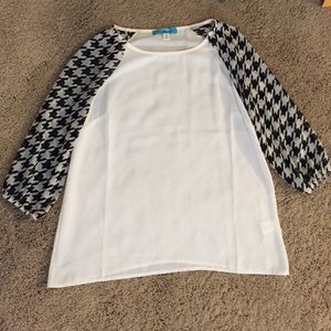 White with patterned sleeve shirt