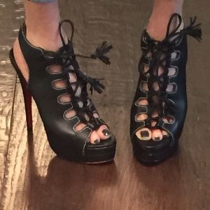 Christian louboutin lace up heels 5 inch heel