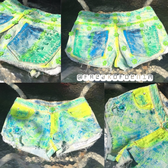 Hand painted denim shorts