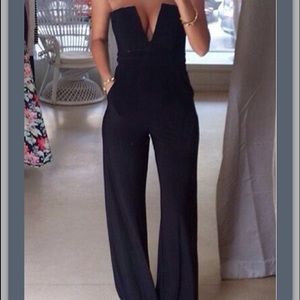 Black strapless pants jumpsuit w/pockets