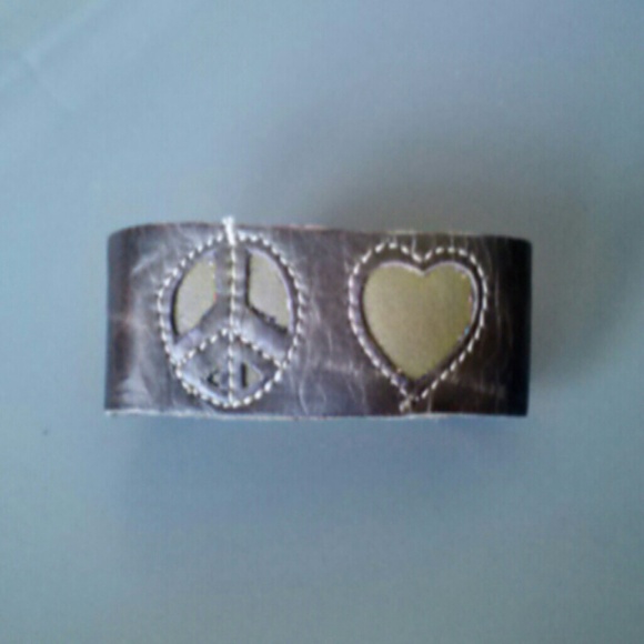 Leather Peace & Love bracelet, handmade