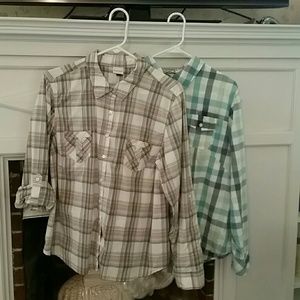 Two Long Sleeve Plaid Button Down Shirts - XL