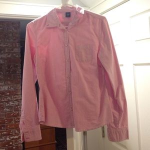 Pink & white button down shirt from the Gap.