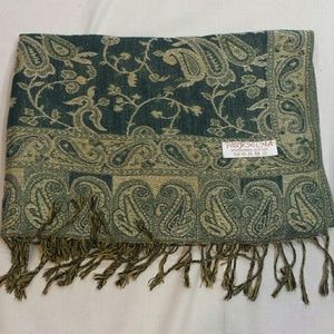 Pashmina Scarf Wrap --- gold & green