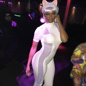 White jumpsuit with sheer panels Halloween costume