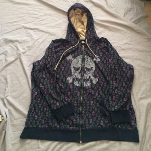 Burning heart skull zip up hoodie