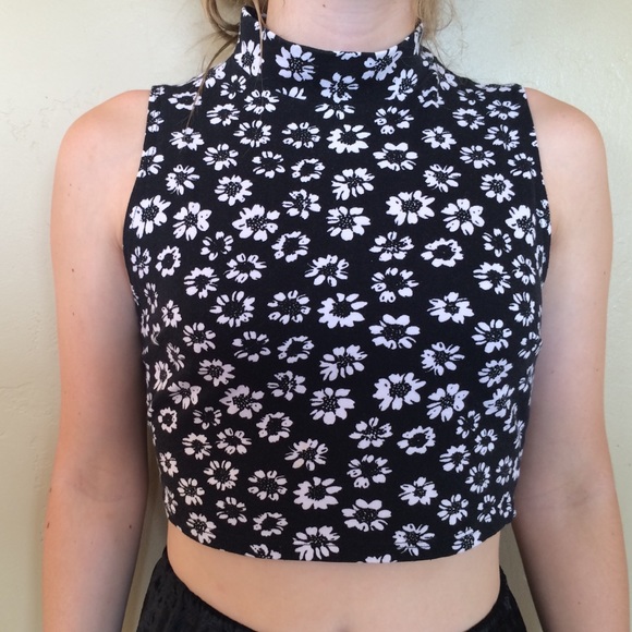 Black crop top with white flowers