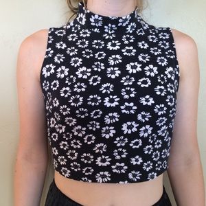 Black crop top with white flowers