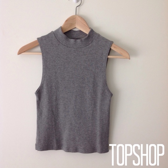 Grey High Neck Ribbed Muscle Tank