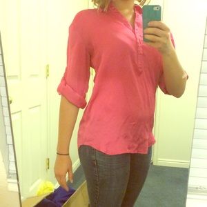 Pink collared blouse w/ roll-up sleeves