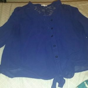 Sapphire Blue Lace Shoulder Blouse