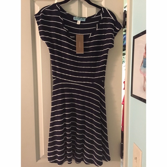 Blue and white striped dress