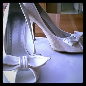 Creme & White BCBG Peep Toe Pumps