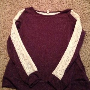 Medium sized sweater, purple, and lace