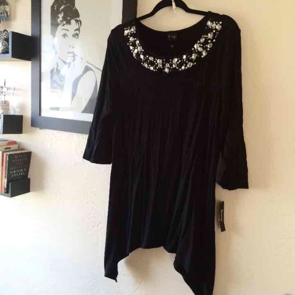 PRICE DROP! Black Blouse with Gemstone Neckline💕