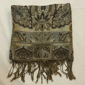 Pashmina scarf wrap --- brown and gold