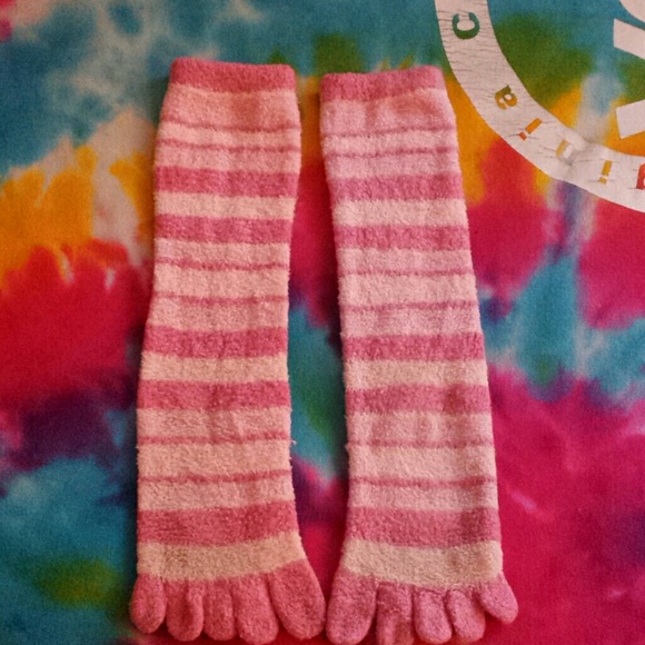 Pink Stripped Fuzzy Toe Socks