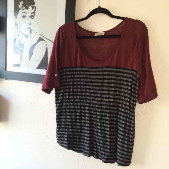 Burgundy, Gray, & Black Striped Top
