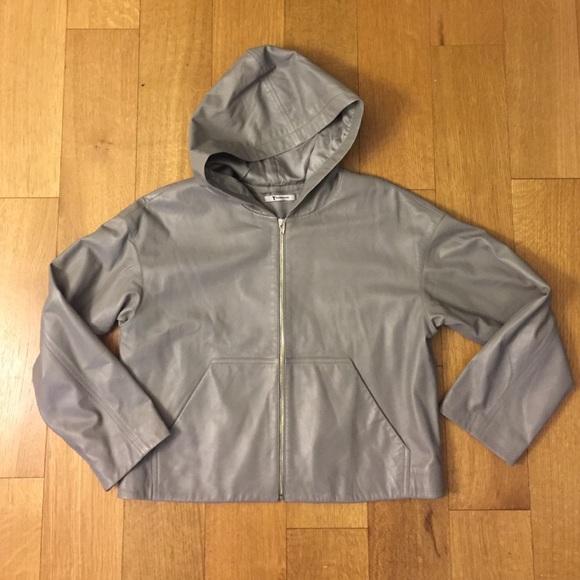 T by Alexander Wang Grey Leather Hoodie jacket