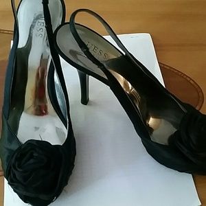 Black Peep Toe Sling Back Pump by Guess