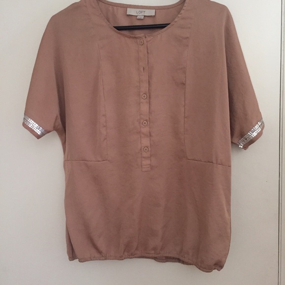 Tan Loft Top with Silver Sequin Detail