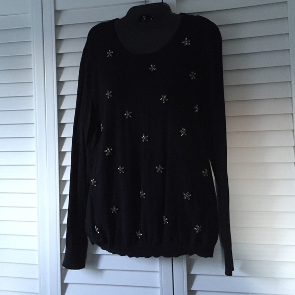 Black Elle Size XL Sweater with Rhinestone Detail