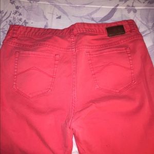 Red, high rise, straight leg jeans