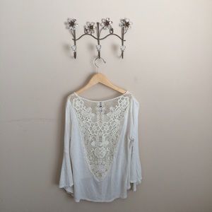 Crochet Back Flowy Long Sleeve Top