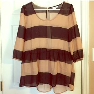 Charming Charlie Black & Tan Striped Chiffon Top