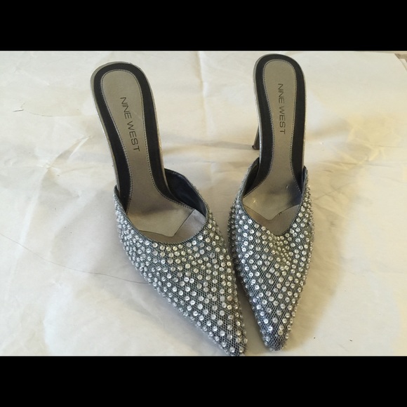 Authentic used Nine West heels with rhinestones