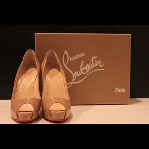 Christian Louboutin "Very Prive" Nude Patent Heels