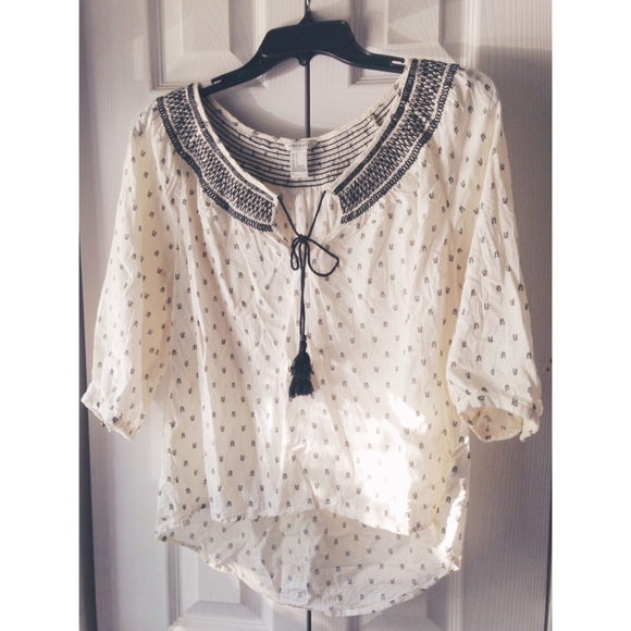 Bohemian Black & White Tassle Blouse