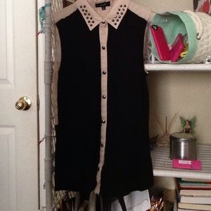 Studded Button Down Sleeveless Blouse