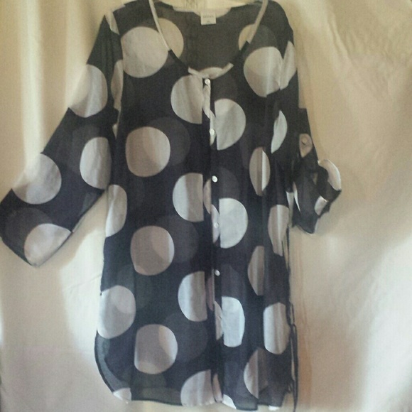 Large polka dot sheer button up blouse