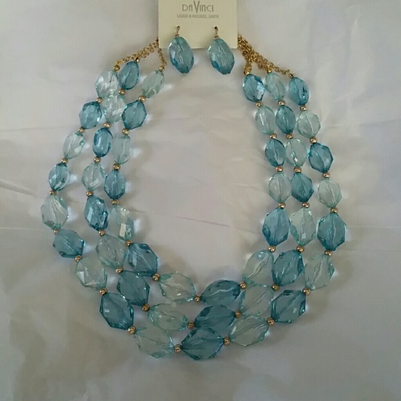 NEW Blue beaded Necklace & earring set Jewelry