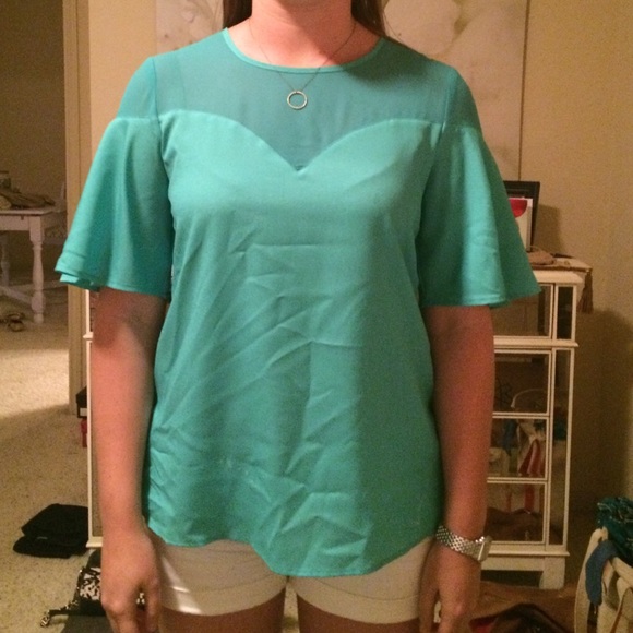 Bell sleeved blouse with sheer top panel